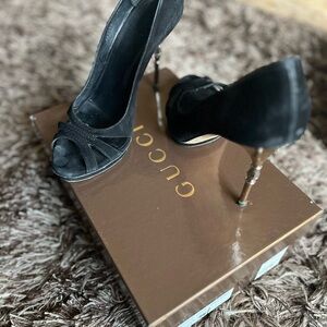 Gucci Black Peep-Toe Heels